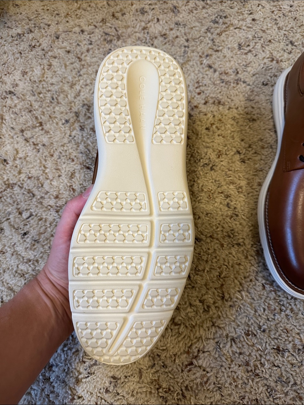 Cole Haan Tan Brown Leather Derby Oxfords with White Soles - Picture 6 of 9